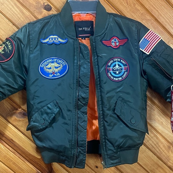 Top Gun Green Jacket Coat Da Fei Li Full-zip MA-1 Bomber Flyer's Kid's Youth 6 - Picture 1 of 12